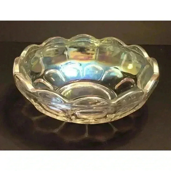 VTG Federal Yorktown Clear Iridescent Carnival Glass Bowl Grannycore Scalloped - Picture 1 of 15